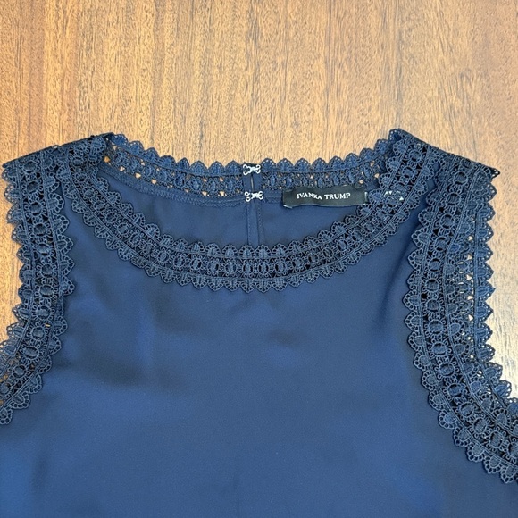 Ivanka Trump Midnight Blue Lace Accent Tank Top - Picture 2 of 3